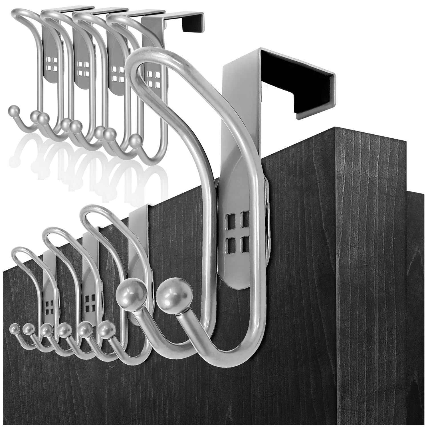 com-four® 8X Door Hooks - Double Coat Hooks with Foam Protection for Room and Cupboard Doors - Coat Hooks for Hanging Without Drilling - Metal Towel and Jacket Holder