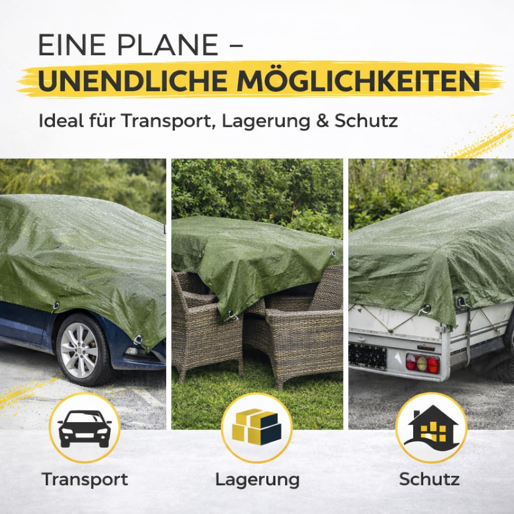 TK Gruppe Timo Klingler Plane & Schutzplane grün - Gartenplane & Allzweckplane wasserdicht - 200 g/m² grün, Abdeckplane mit Ösen für Zeltunterlage - Gewebeplane - Zeltplane & Camping - Bauplane (2x3m) 6