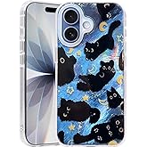 buccilly Compact Case for iPhone 17 Black cat Design,Cute Trendy Soft Slim TPU Shockproof Protective Bumper Phone Cases Cover for Women Girls Aesthetic Glitter Shiny Adorable