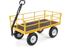 Gorilla Carts Heavy Duty Utility Cart, All Terrain Garden Wheelbarrow Wagon, 1200 Lb, Yellow - Gardening Equipment for Yard, Lawn, and Outdoor Use