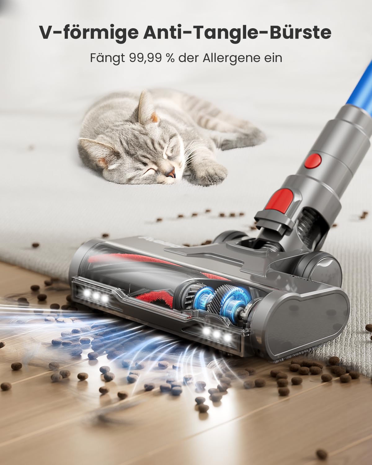 Akku Staubsauger 50000Pa/600W/65Min，Staubsauger Kabellos 1,8L mit OLED-Display, Mit Staubentfernungsfunktion, Selbststehender, Verwicklungsfreier Bürstenkopf,für Tierhaare/Teppiche/Hartböden/Auto 5