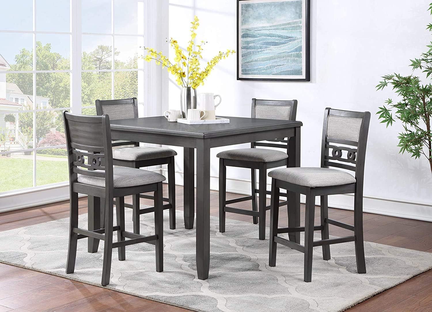 New Classic Furniture Gia 5-Piece Counter Set with 1 Table and 4 Chairs, 42-Inch, Gray: Furniture & Decor