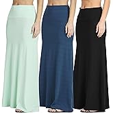 Real Essentials 3 Pack: Women's Ultra-Soft Flowy Maxi High Waisted Long Skirts (Available in Plus Size)
