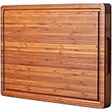 Bamboo Wood Cutting Board for Kitchen, 1" Thick Butcher Block, Cheese Charcuterie Board, with Side Handles and Juice Grooves,