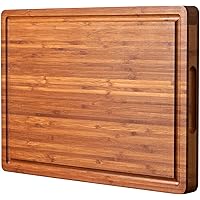 Large Wood Cutting Board for Kitchen, 1” Thick Bamboo Cheese Charcuterie Board, Butcher Chopping Block, with Juice Grooves an