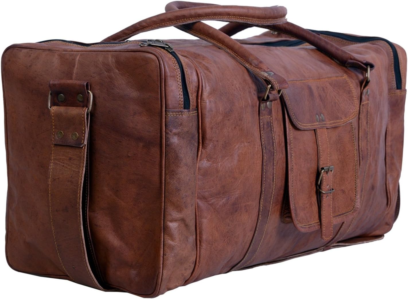Handolederco 24" leather duffel gym sports weekender travel bag for men