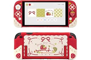 GeekShare Strawberries with Cream Case Compatible with Switch 2, Slim Separable Soft Silicone Protective Shell with 2 Thumb Grip Caps - Red