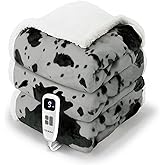 blunique Cow Print Heated Blanket Full-Heating Electric Blanket Full with 10 Heat Levels & 10 Hours Auto-Off, Cozy Soft Fleece Sherpa, Washable, 72 x 84 Inche Cow Print Grey