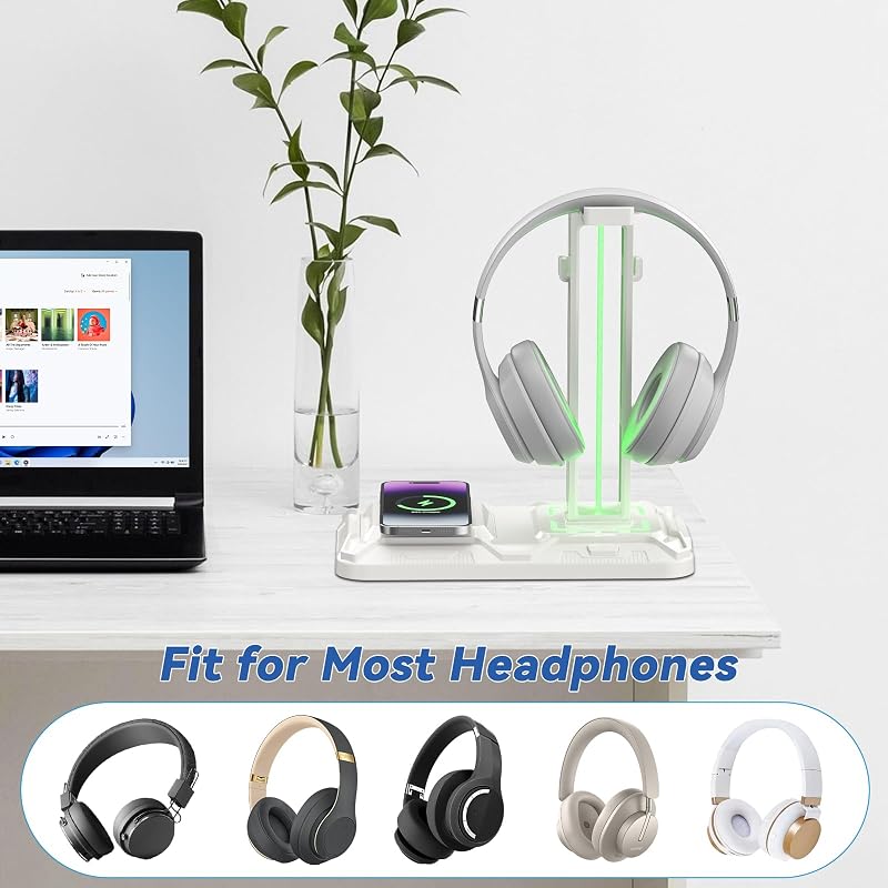 Soporte Auriculares Gaming LED, Soporte Mando PS5 con Carga Inalámbrica