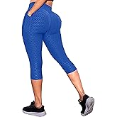Msicyness Trending Leggings Women's High Waist Yoga Pants Ruched Butt Lift Leggings Textured Scrunch Booty Tights,Bule,M
