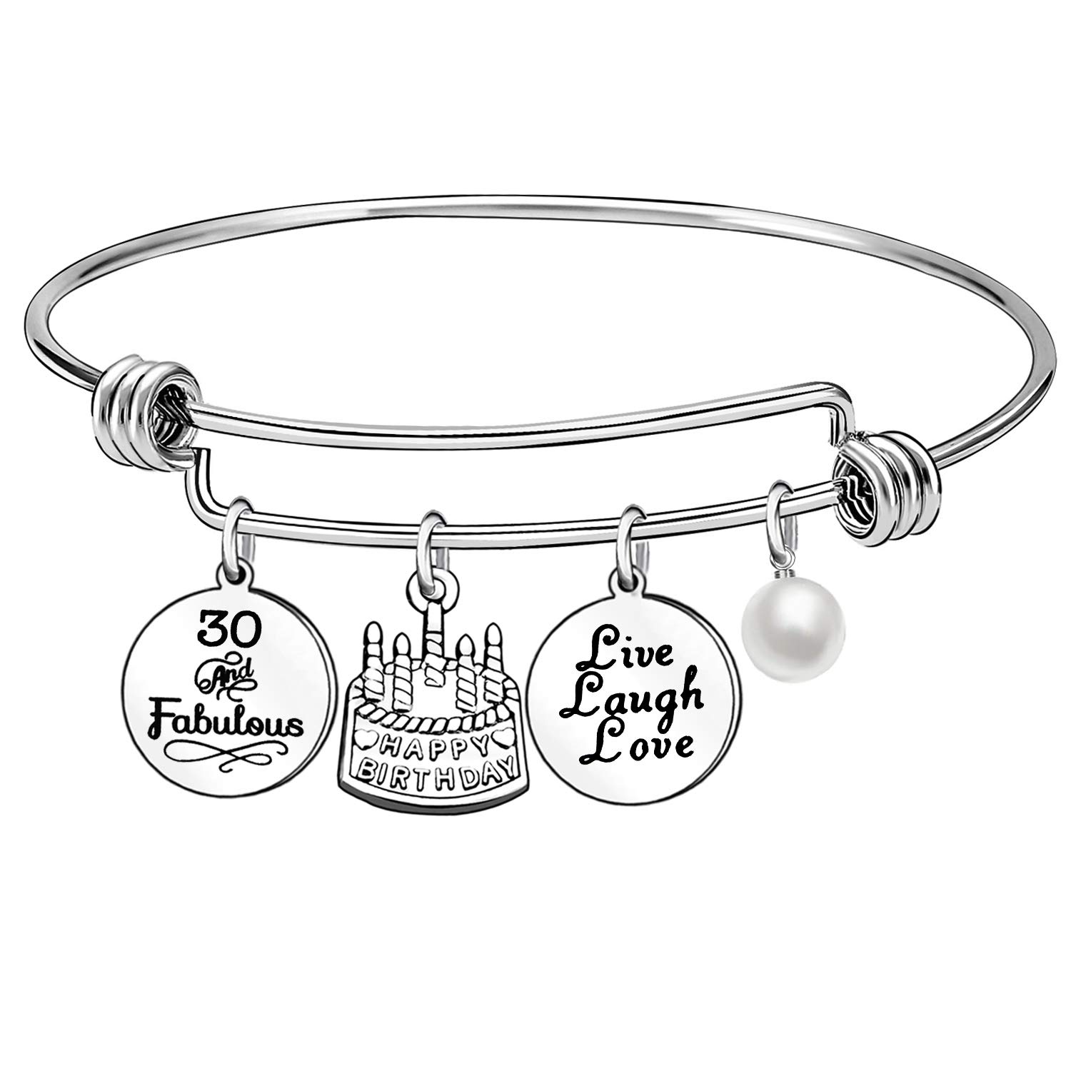 13th 16th 18th 21st 30th 40th 50th 60th 70th Birthday Gifts Presents for Women Girls Bracelet Bangle Silver Jewellery (30th)
