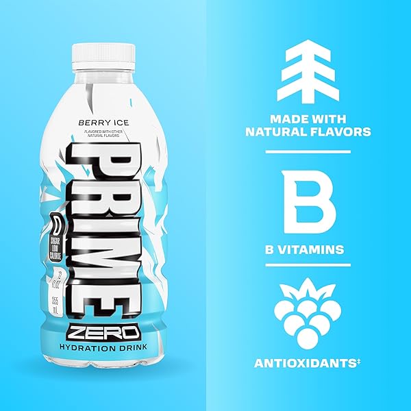 PRIME ZERO VARIETY BERRY ICE, CHERRY ICE, & ORANGE ICE SUGAR FREE SPORTS DRINKS, ELECTROLYTE ENHANCED TO REPLENISH FLUIDS, B VITAMINS, ANTIOXIDANTS, LOW CALORIE, NATURAL FLAVORS, 12 FL OZ, 15 PACK