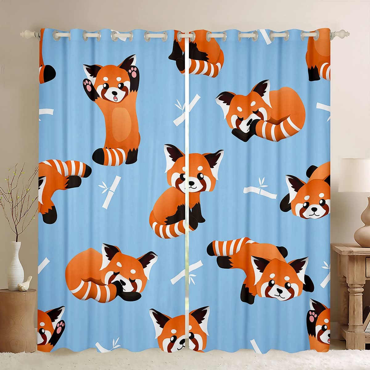 Loussiesd Red Panda Curtains Cute Animal Pattern Curtains for Bedroom Living Room Kids Cartoon Panda Printed Windows Drapes Novelty Wildlife Style Room Decoration,W46*L54 — image 1
