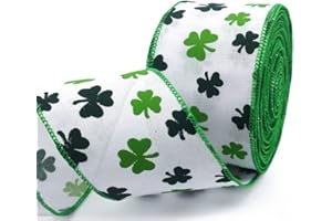 Hying St. Patrick's Day Ribbons for Gifts Wrapping, White Burlap Wired Edge Ribbons Irish Shamrock Craft Ribbon Ornaments for Wreath Bows Saint Patrick's Day Decoration Supplies, 2.5"×10 Yards