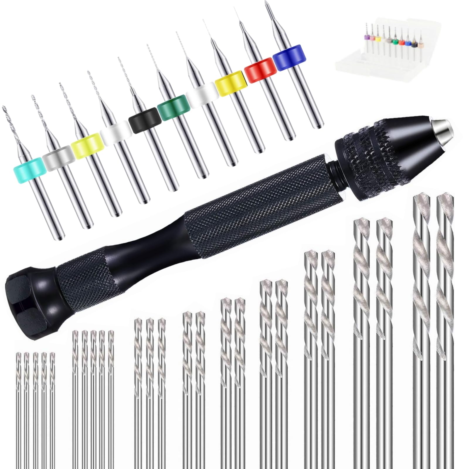36PCS Mini Hand Drill Bit Set, Lylxienty Precision Pin Vise Hand Drills, Micro Mini Twist Drilling Bits 0.5-3mm and PCB Drill 0.1-1mm for Model Making Electronic Drilling Holes Woodworking Jewelry DIY