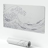 SUEHIODHY Large Japanese Sea Wave Mouse Pad - White Anime Desk Mat, Extended Non-Slip Keyboard Pad, Kanagawa Office Desktop Protector 23.6" x 11.8" for Gaming, Office and Home