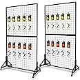 Eastern Tree 2 Packs 3'X 6' Two Gridwall Panels Display Stand with Sturdy T-Base, Black Wire Grid Wall Panels for Craft Show Display Rack, Art Display Stand, Extra More 20 Hooks