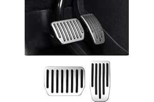 Alieemo 2PCS Aluminum Car Accelerator Pedal Covers, Vehicle Foot Pedal Pads Set, Non Slip Performance Automotive Brake Foot Rest Pedal Extenders Replacement Compatible with Model 3 Model Y (Silver)
