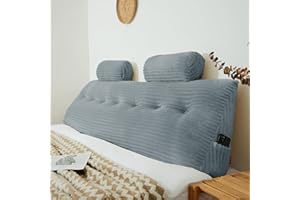 Rycwola Headboard Wedge Pillow King with 2 Pack Neck Roll Pillow Large Headboard Pillow Soft and Supportive with Removable Cover (Light Grey, King：76x8x20 Inches)