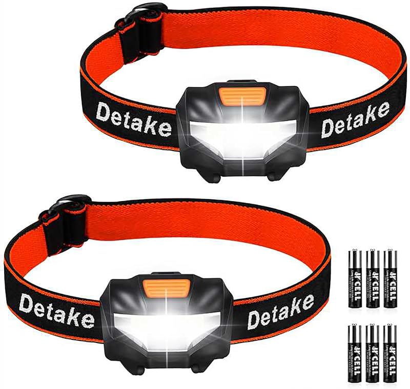 Detake Kids Head Torch 2 Pack LED Headlamp 140 Lumens 3 Modes Waterproof