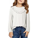DOKOTOO KIDS Girls Cute Shirts Lace Embroidered Long Sleeve Tops 2025 Fall Fashion Knit Crewneck Blouses 6-13 Years