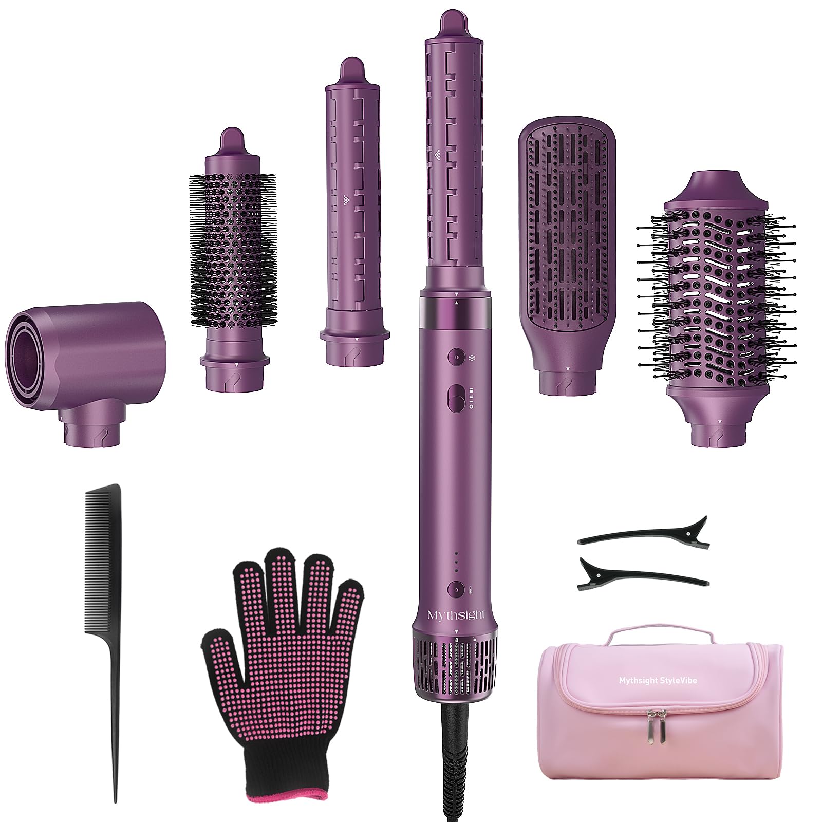 Photo 1 of Mythsight StyleVibe 6-in-1 Air Styler, Hair Dryer & Blow Dryer Brush with Travel Case - Auto Wrap Curls (L/R), Fast Drying, Thermal Round Brush for Smooth Blowouts & Frizz-Free Volume, No Heat Damage