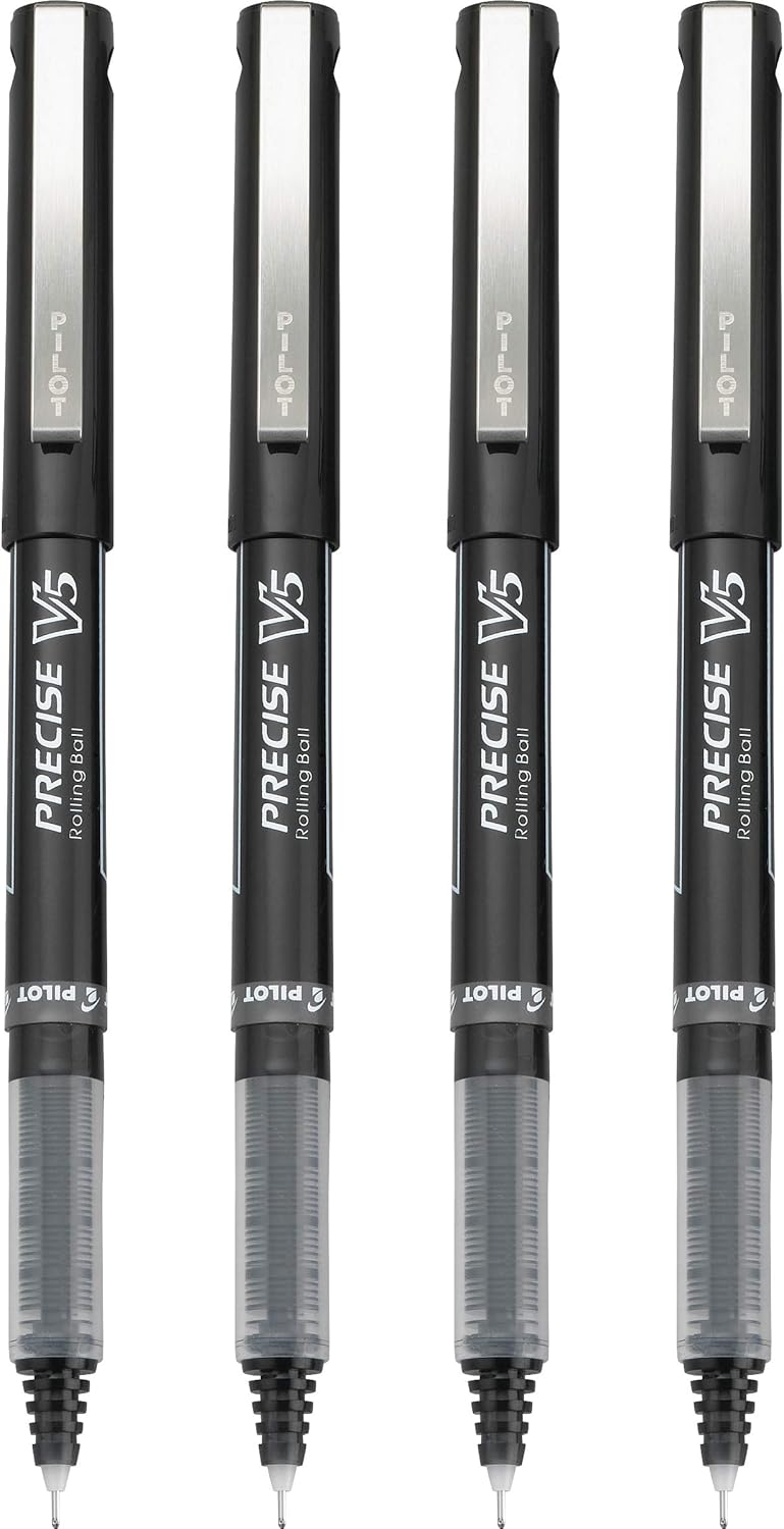 PILOT Precise V5 Stick Liquid Ink Rolling Ball Stick Pens, Extra Fine Point (0.5mm) Black Ink, 4-Pack (26002) : Liquid Ink Rollerball Pens : Office Products