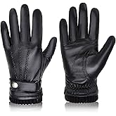 BISON DENIM Winter Sheepskin Leather Gloves for Men, Warm Cashmere Lined Touchscreen Texting Gloves for Driving