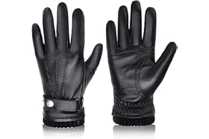 BISON DENIM Winter Sheepskin Leather Gloves for Men, Warm Cashmere Lined Touchscreen Texting Gloves for Driving