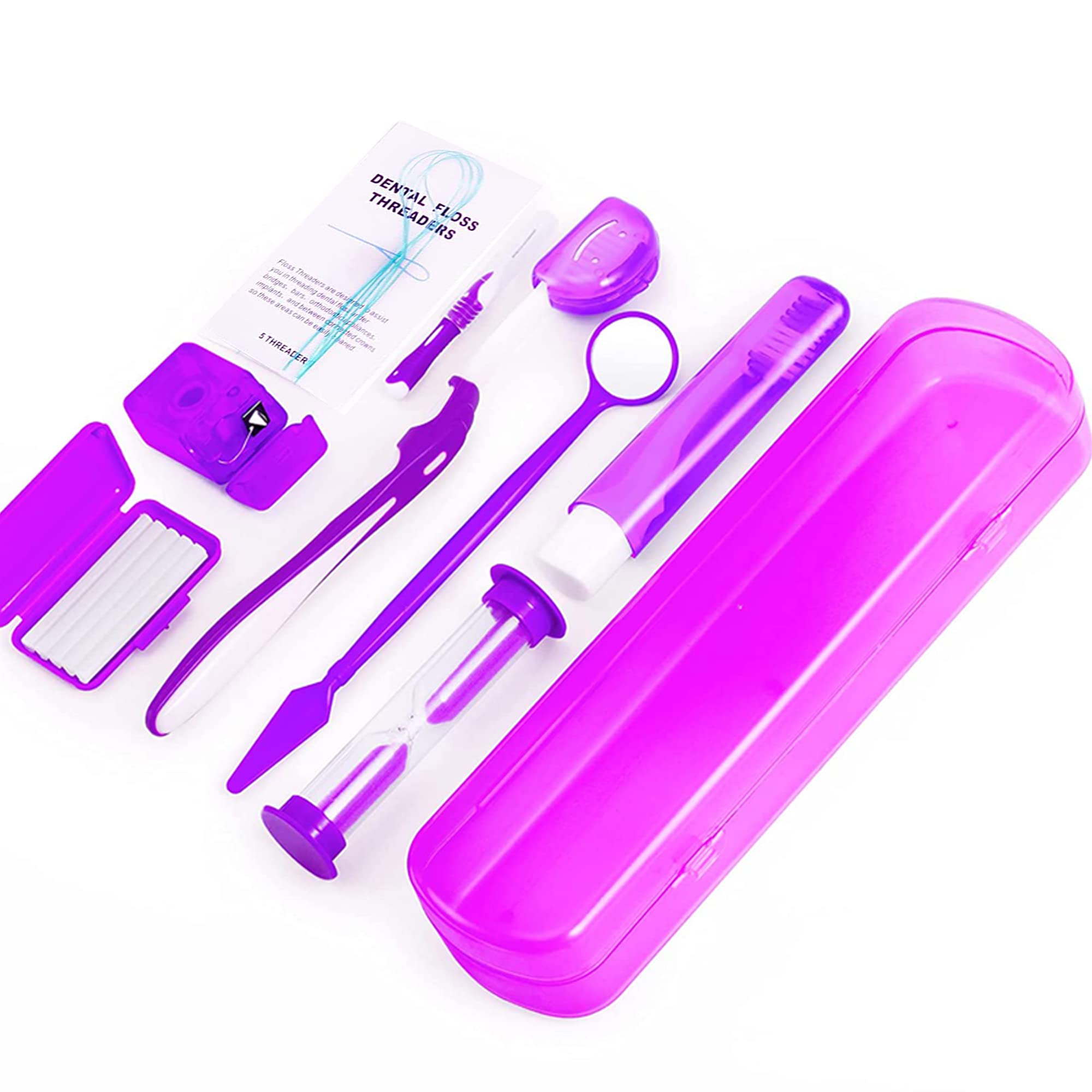 ZKSMNB Orthodontic Care Kit, Braces Kit, Portable Orthodontic Cleaning Kit, V-Brush Oral Mirror Interdental Brush Dental Floss Dental Wax Oral Care Travel 8-Piece Set (Purple)