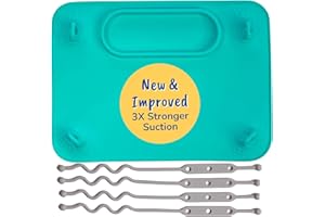 BUSY BABY Silicone Mat - New and Improved Suction Cups, 4 Straps to Secure Baby Essentials, Self Feeding, Baby Led Weaning, Travel Sleeve Included (Spearmint)