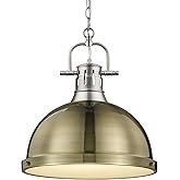 Golden Lighting 3602-L PW-AB Duncan Pendant, Transitional, Pewter with Aged Brass Shade