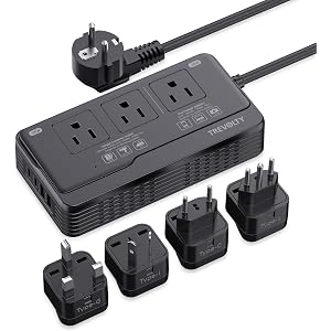2000W Voltage Converter US to Europe for Hair Dryers, 7-in-1 220V to 110V Converter for European Travel with 3 AC/2 USBA/2 US