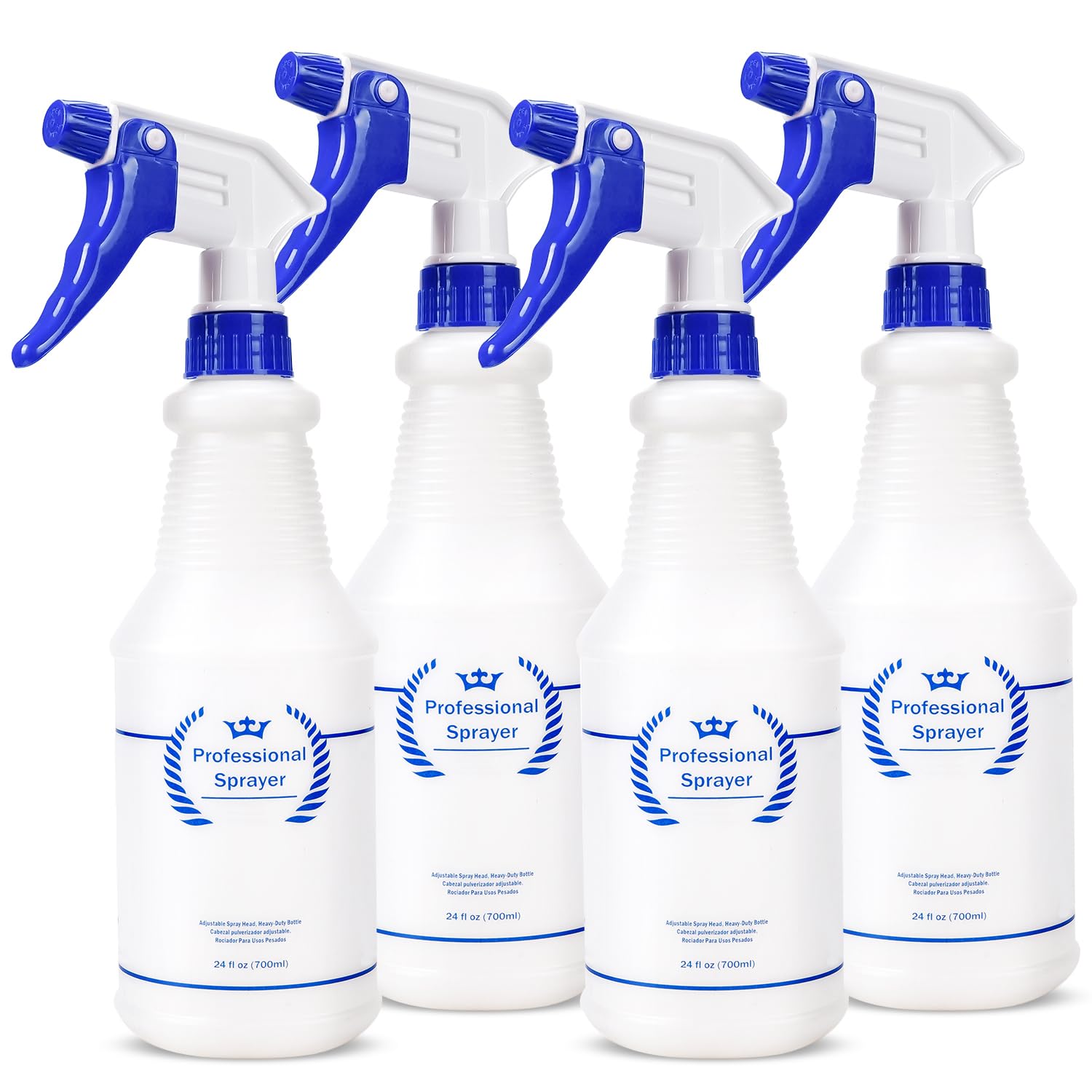 Photo 1 of Bealee Plastic Spray Bottles 4 Pack, 24 Oz, All-Purpose Sprayer for Cleaning Solutions, Heavy Duty Spraying Leak Proof Mist Empty Water Bottle for Planting, BBQ, Pet with Adjustable Nozzle, Blue
