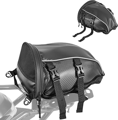 Sacoche arrière de Moto, 10 L, Sac de Selle Moto avec Housse de Pluie imperméable, Sac à Dos de Rangement pour Bagages Multifonctionnel en Cuir, avec bandoulière et Poche intérieure, Noir