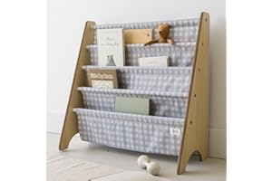 3 Sprouts Recycled Fabric Kids Bookshelf – 4-Tiered, Sling Book Rack Storage - Book Shelves for Kids Rooms, Nursery Room, Pla