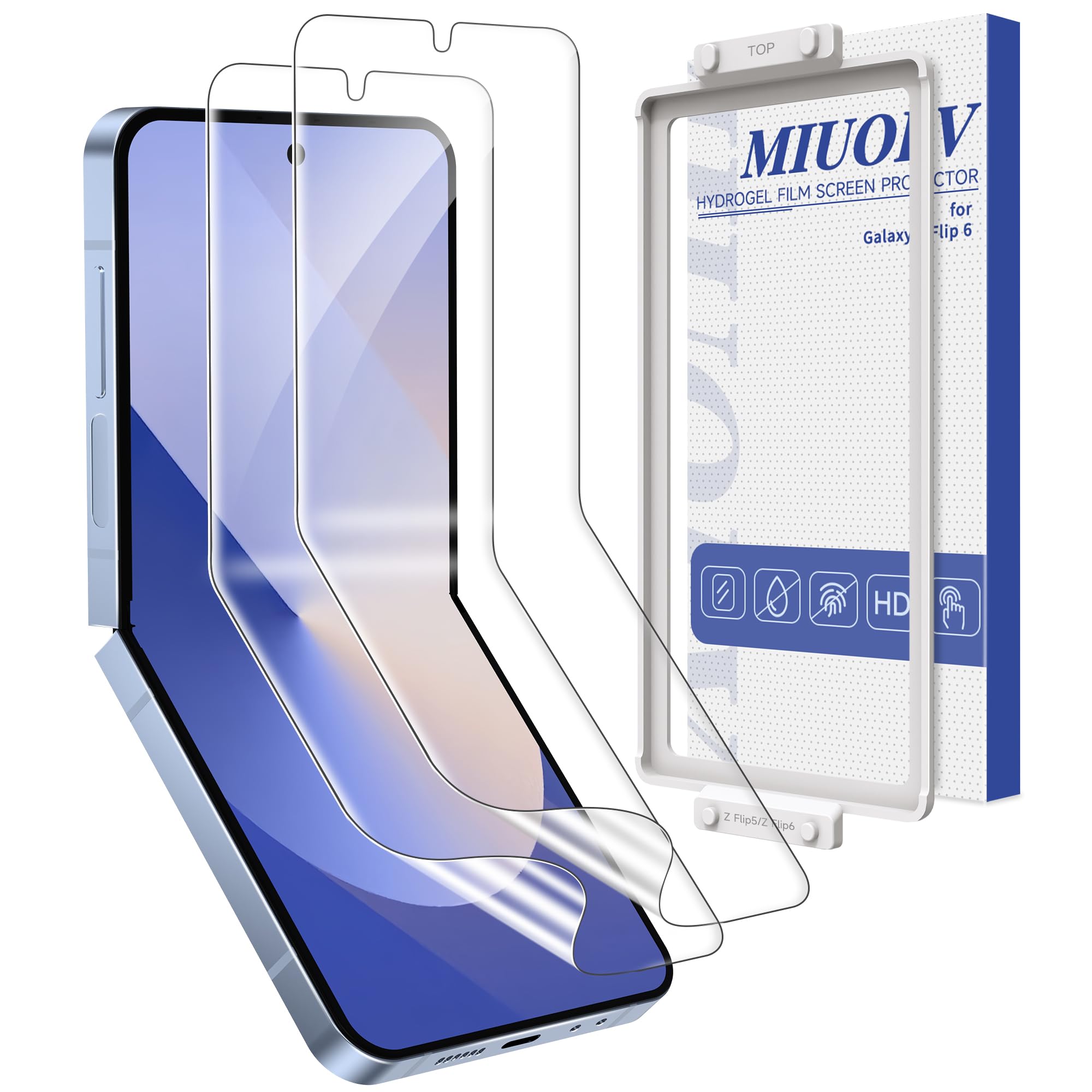 MIUOLV 2 Pack for Samsung Galaxy Z Flip 6 Screen Protector Easy to Install, Hydrogel Film Touch Sensitive HD Screen Protector for Galaxy Z Flip 6, Soft EPU Film Full Covered, Scratch Recovery