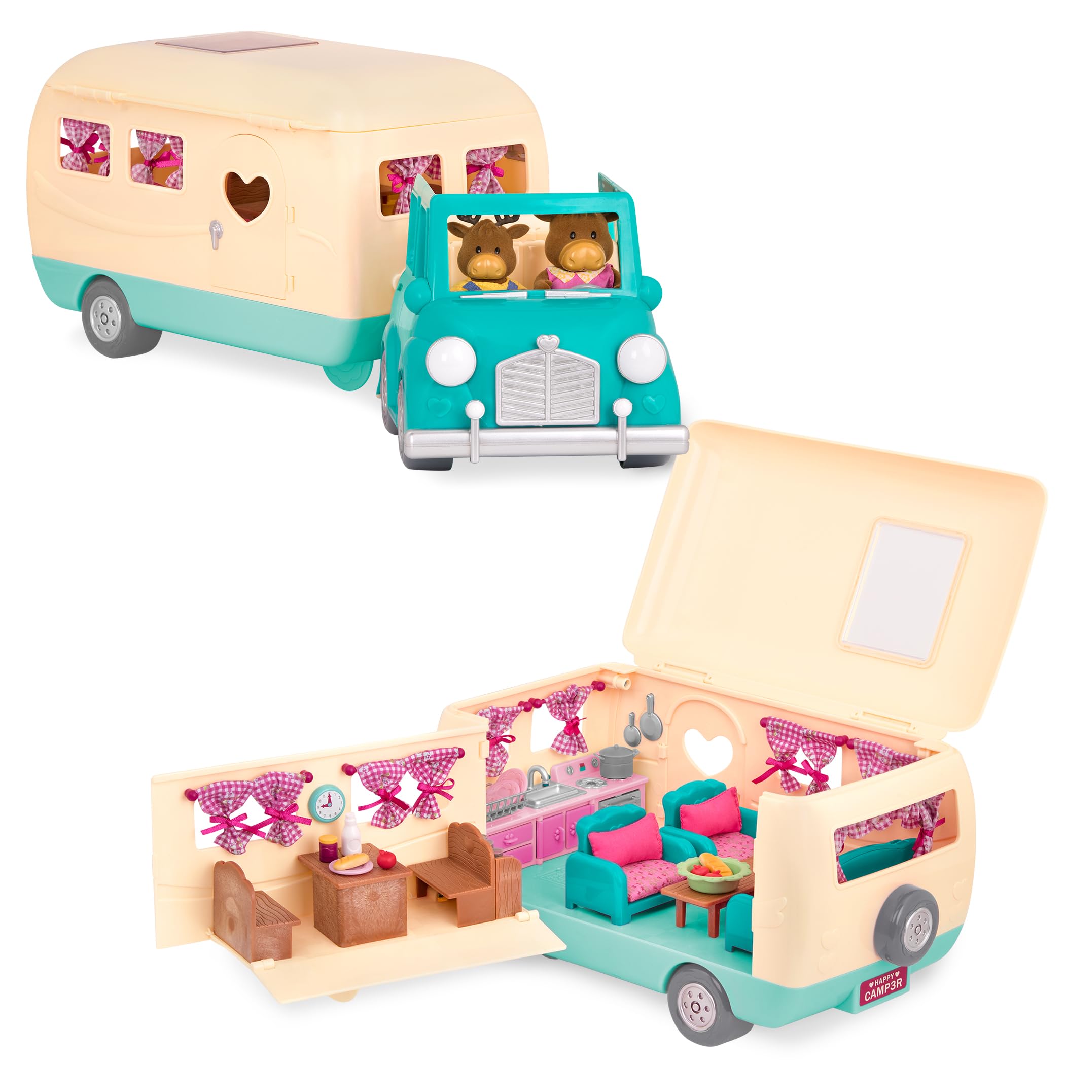 Li'l Woodzeez – Happy Camper Blue with Detachable Toy Vehicle – 40 Pieces Dollhouse Playset with Furniture, Play Food & Kitchen Accessories for 3+ Years – Doll Figures Sold Separately
