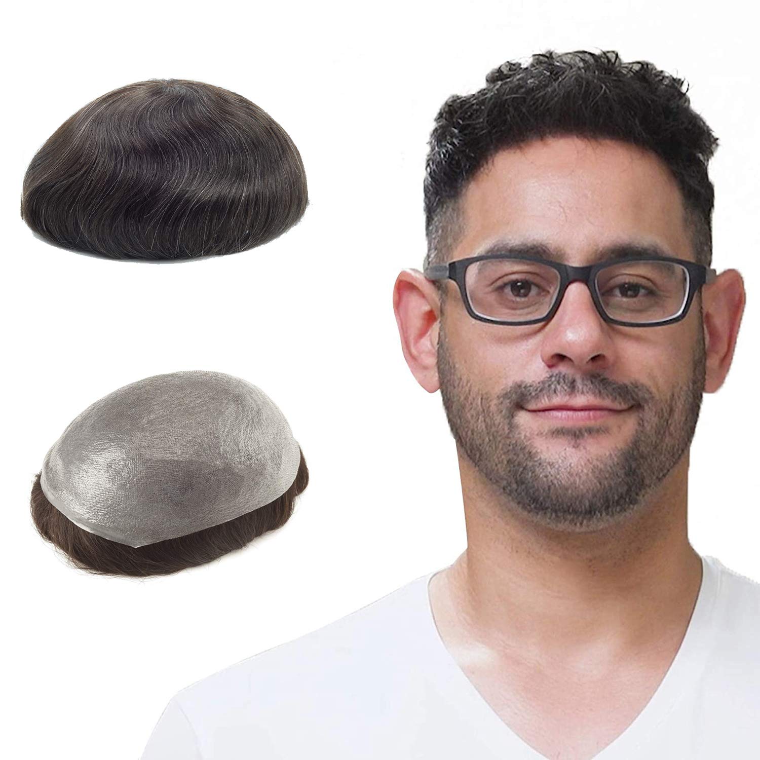 Lordhair Human Hair System for Men, Mens Hair System Mens Toupee 0.03mm Thin Skin Hair Replacement System Base Size 8x10 Inch Light Medium Density Hairpiece — image 1