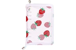 AxeWoodz White A6 Zipper Binder Clear Refillable Notebook Shell Cute Strawberry Lace Cover 6 Ring PVC Binder Cover for Photocard Planner Journal Photo Album
