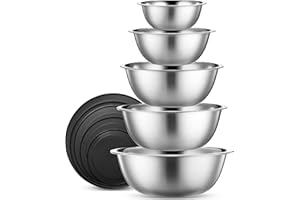 WHYSKO Stainless Steel Mixing Bowls With Lids Set, 5 Sizes Nesting Mixing Bowls for Your Kitchen Meal Prep, Cooking, Baking, and Food Storage (Silver Bowls - With Black Lids)