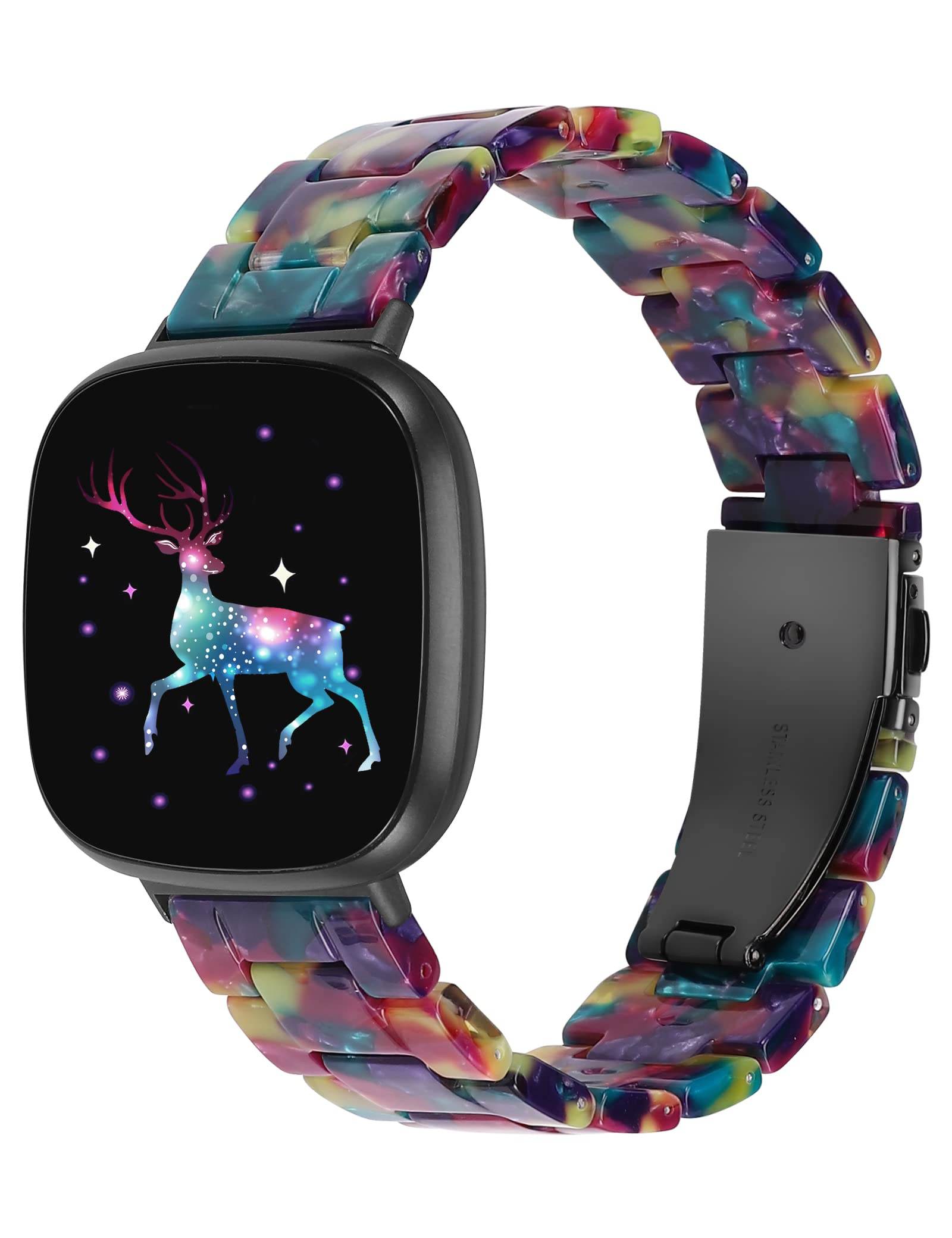 TOYOUTHS Resin Strap Compatible with Fitbit Versa 3/Fitbit Sense, Women Men Adjustable Fashion Bracelet Strap with Stainless Steel Quick Release Clasp, Purple Green — image 1