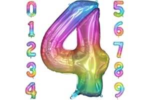 PatiCool 40 Inch Rainbow Number Balloon 4, Large Number Foil Balloons Mylar for Girl Boy Birthday Party Celebration Decorations Supplies, Digital Balloons for Wedding Anniversary Events Decorations