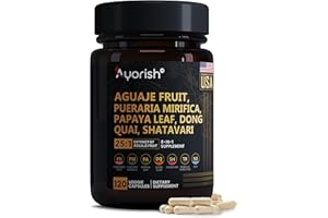 Ayorish Aguaje Fruit Supplement1000mg 25:1 with Pueraria Mirifica, Papaya Leaf, Dong Quai, Shatavari, Wild Yam,Fenugreek Seed 120 Veg Capsules