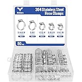 Hose Clamps, Stainless Steel Hose Clamp Kit, Radiator Hose Clamps, Worm Gear Clamps 1 inch, 3/8 inch, 1/2 inch, 1/4 inch, 80 