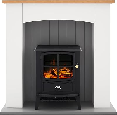 Dimplex Oakmead Optiflame Electric Stove Suite Black White Surround 2KW Heater