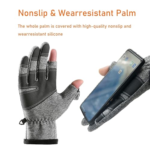 LJCUTE Winter Fingerless Fishing Gloves for Men Women, Windproof