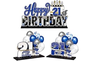 LINGTEER Happy 21st Birthday Blue Acrylic Table Topper Centerpieces Set - Cheers to 21 Years Old Birthday 21st Bday Party Gift Decorations.