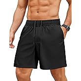 PINSPARK Men's Gym Workout Shorts - 7" Quick Dry Running Athletic Shorts with Towel Loop and Zipper Pockets