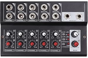 Drfeify Audio Mixer 10 Channel Digital Sound Mixer with 10 MIC LINE Inputs 2 Outputs for Home Karaoke Webcast Recording (Drfe